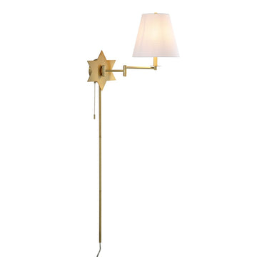 David 18.5" Modern French Country Swing Arm Plug-In or Hardwired Iron LED Star Wall Sconce with Pull-Chain and USB Charging Port - JONATHAN Y